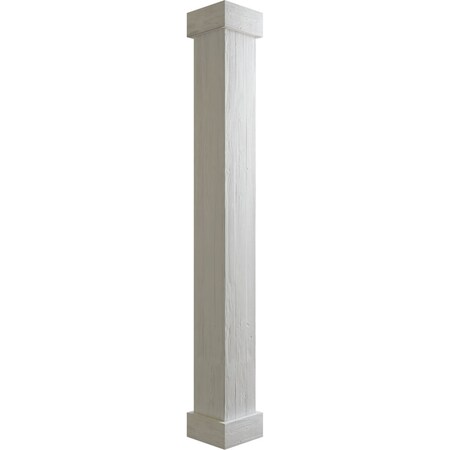 Sand Blasted Faux Wood Non-Tapered Square Column Wrap W/ Standard Capital & Base, 12W X 5'H